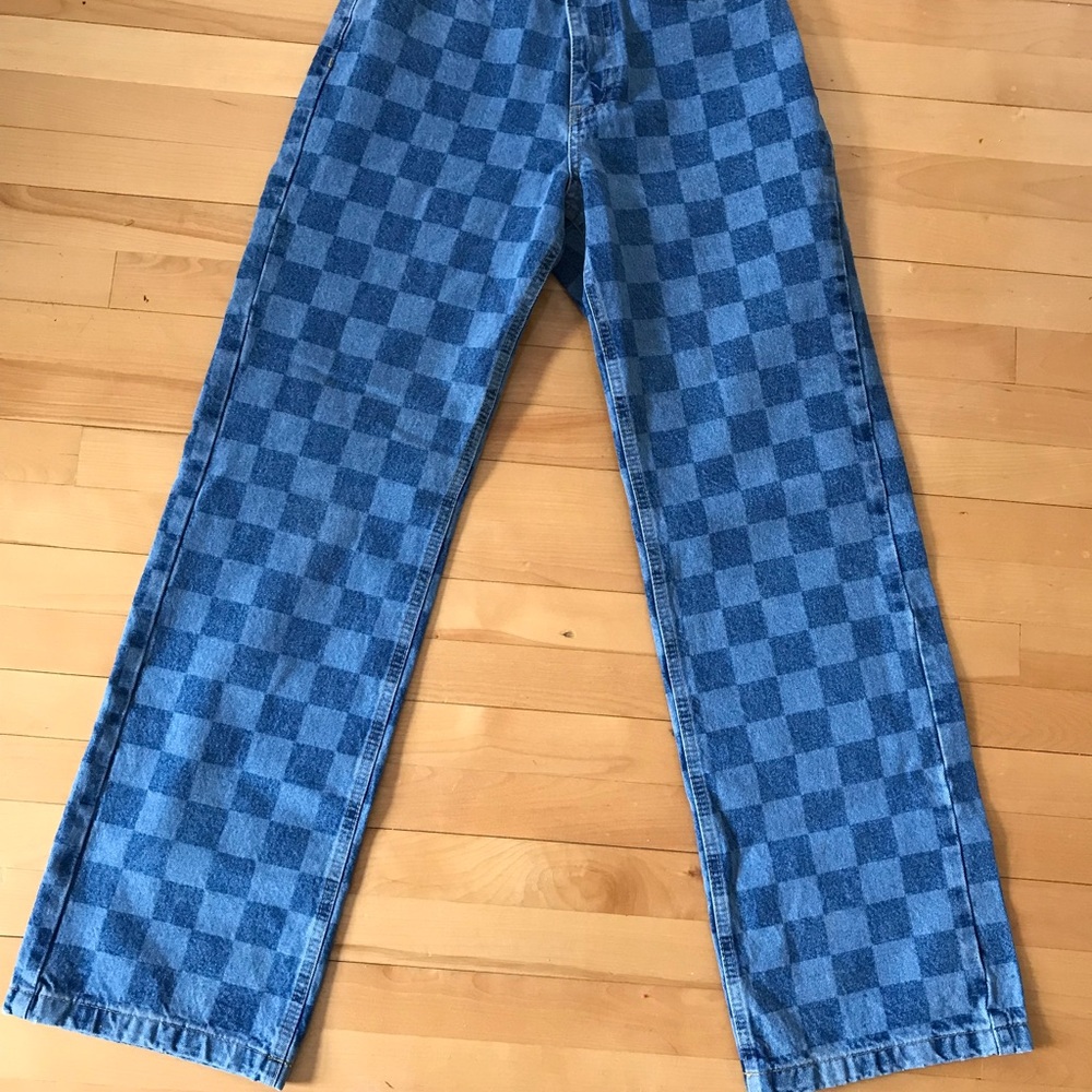 The Ragged Priest Blue Flare Checkered Jeans